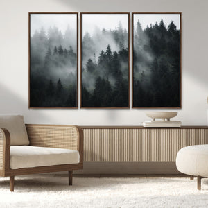 Foggy Forest Wall Art Canvas Print | 3 Panel Large Misty