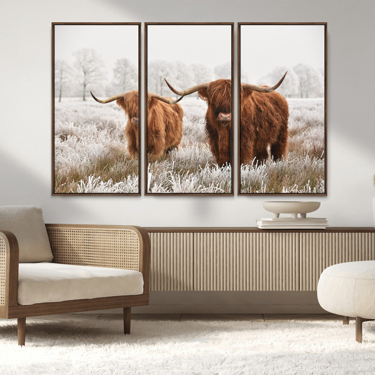 Longhorn Cattle Wall Art Canvas Print, Framed Farmhouse