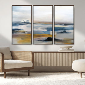 Abstract Landscape Wall Art Canvas | 3 Panel Modern Blue,