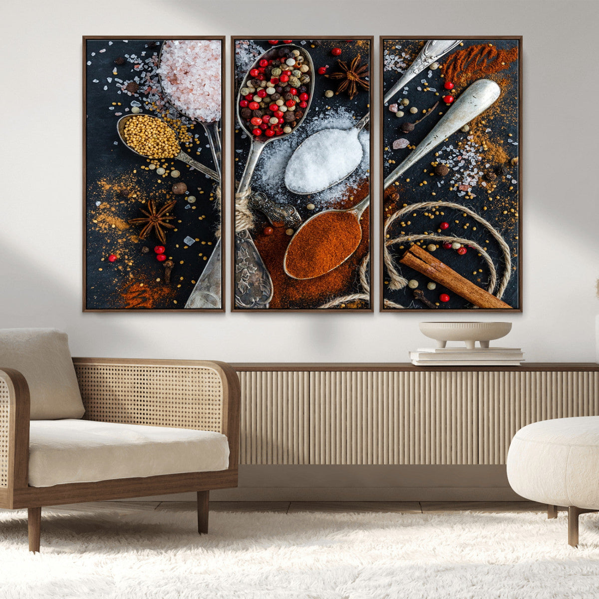 Spices and Seasonings Canvas Wall Art – Colorful Triptych