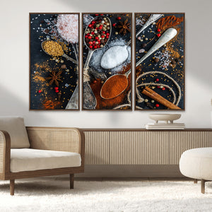 Spices and Seasonings Canvas Wall Art – Colorful Triptych