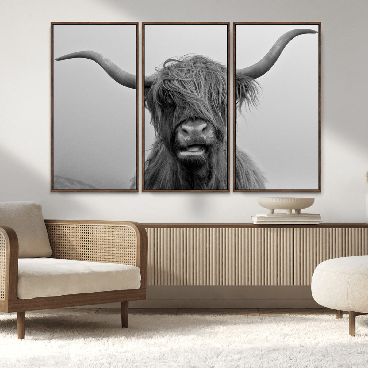 Texas Cow Wall Art Canvas, Texas Longhorn Cattle Canvas