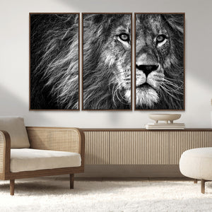 Black and White Lion Canvas Wall Art Print – Wildlife