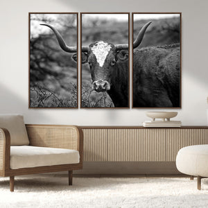 Western Home Wall Art Canvas Print, Framed Texas Longhorn
