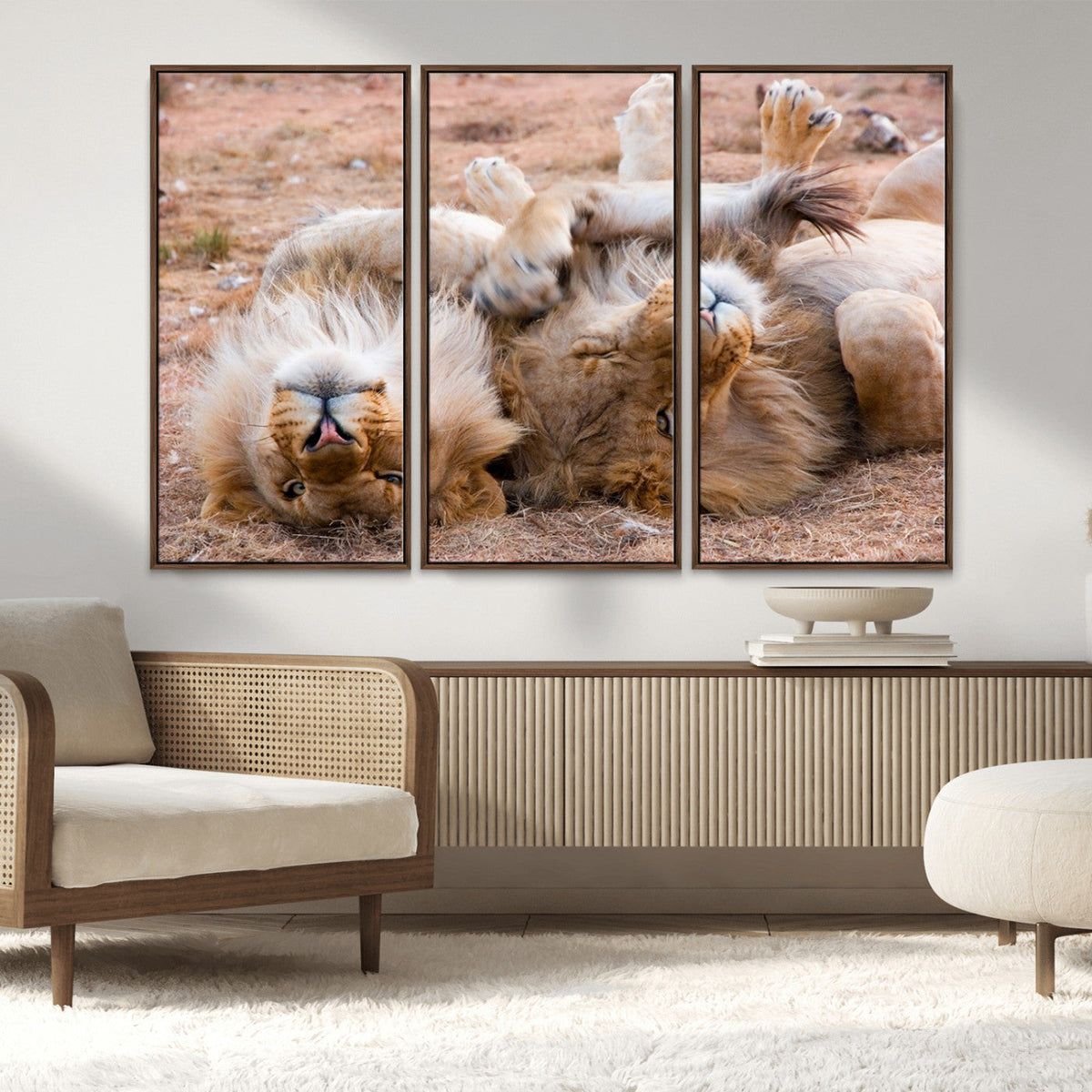 Lion Pair Wall Art Canvas Print – Framed Wildlife Scene with