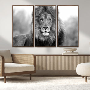 Black and White Lion Canvas Wall Art – Animal Print Artwork