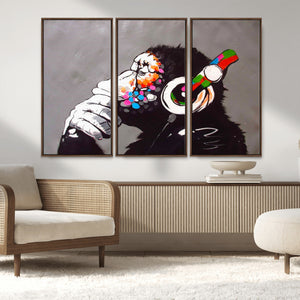 Dj Monkey Listening to Music Wall Art Print | Banksy Monkey