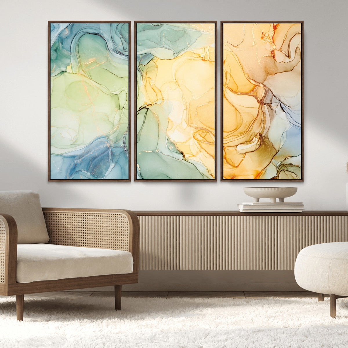 Green and Yellow Marble Fluid Effect Wall Art, Green and