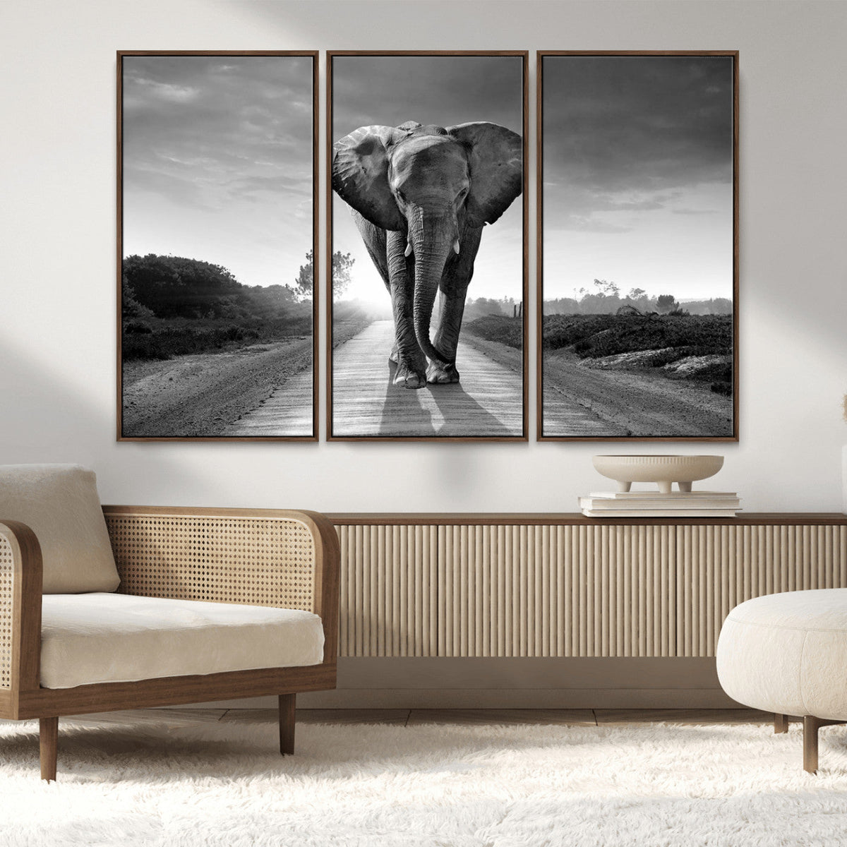 Black and White Elephant Wall Art Canvas Print