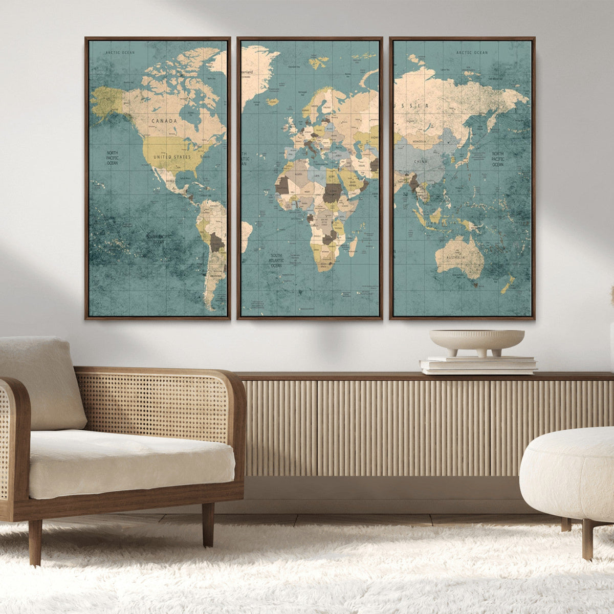 Classic World Map Canvas Print – Framed Vintage Map Wall