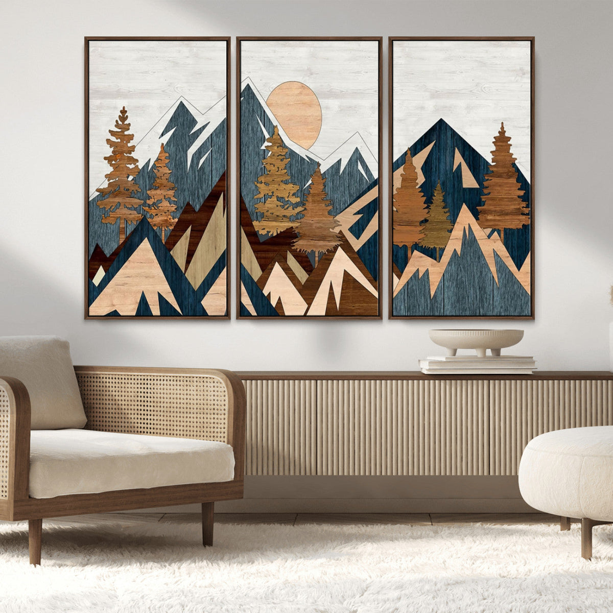 Abstract Wood Panel Effect Mountain Range Top Wall Art