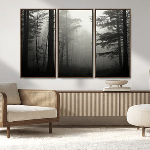 Misty Forest Wall Art Premium Canvas Print a Foggy and
