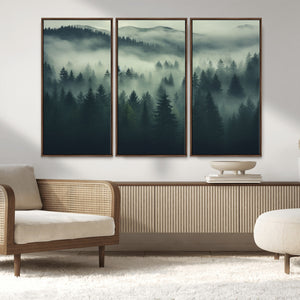 Misty Forest Wall Art Premium Canvas Print a Foggy and