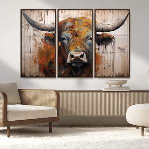 Abstract Bull Highland Cow Canvas Wall Art Print – Vibrant