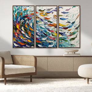 Modern Abstract Fish Shoal Wall Art Canvas Print, Colorful