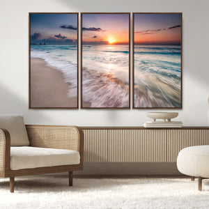 Sunset Beach Wall Art – Soothing Coastal Landscape, Ready to