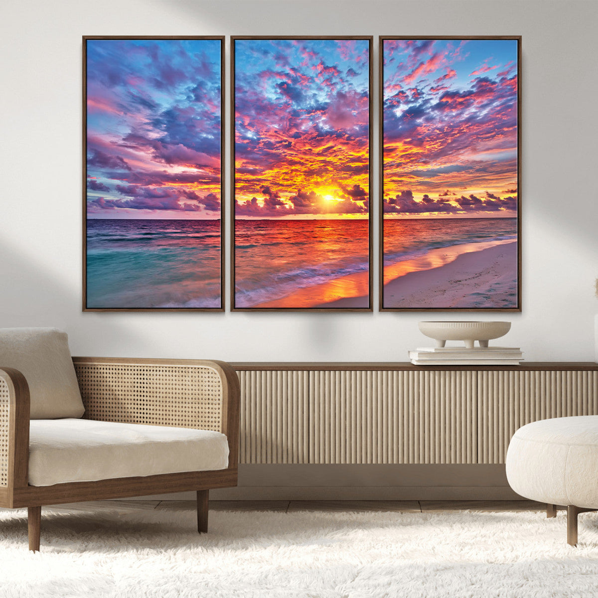 Vibrant Sunset Beach Wall Art - Ocean Sunset Canvas Print |