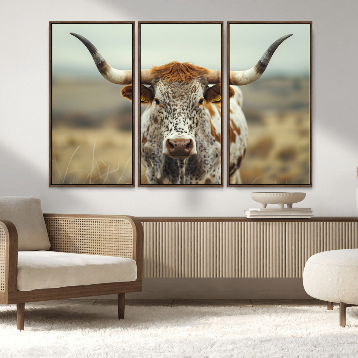 Texas Cow Longhorn Wall Art Canvas Print for Farm House Wall