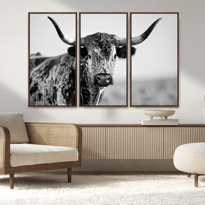 Texas Highland Cow Longhorn Canvas Print - Rustic Farmhouse