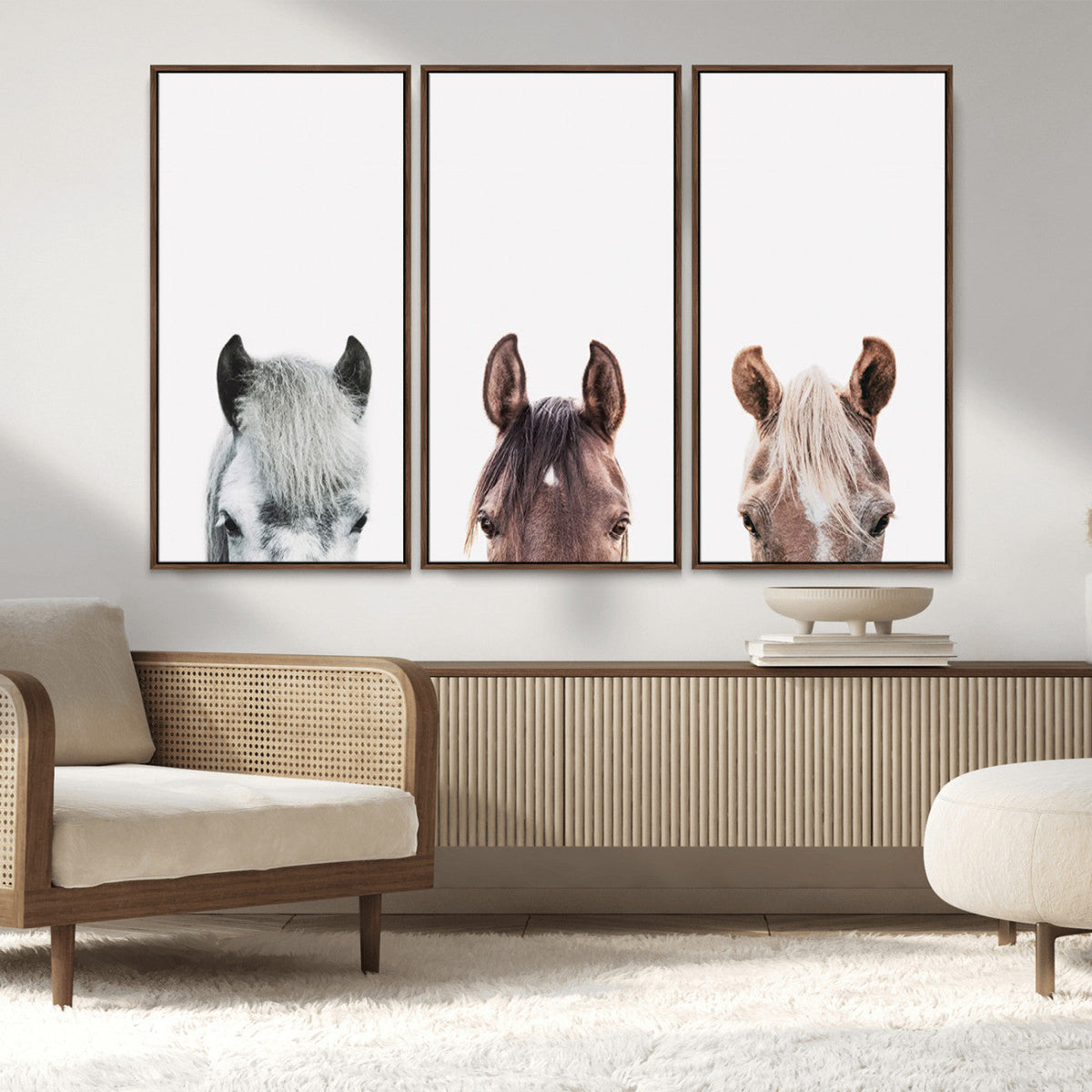 Horse Wall Art - Minimalist Horse Triptych Wall Art – Modern