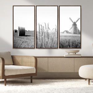 Vintage Farmhouse Black and White Triptych Wall Art – Giclee