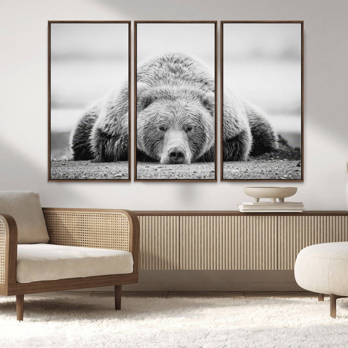 Resting Grizzly Bear Wall Art Canvas Print – Majestic Lazy