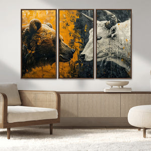 Bear and Bull Wall Art Canvas Print – Abstract Animal