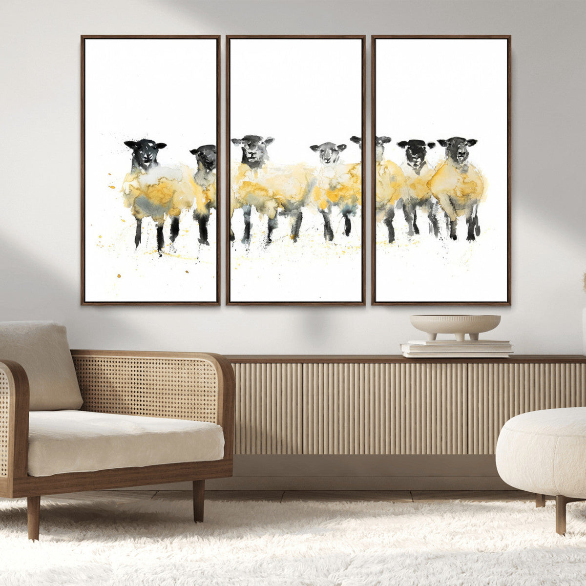 Farmhouse Wall Art Sheep Print | Ready to Hang Framed Canvas