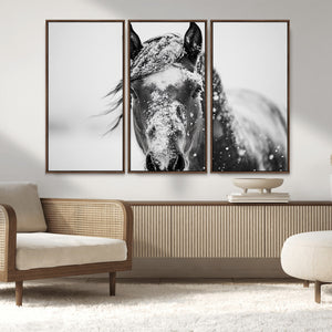 Western Wall Art | Black and White Winter Horse Wall Art |