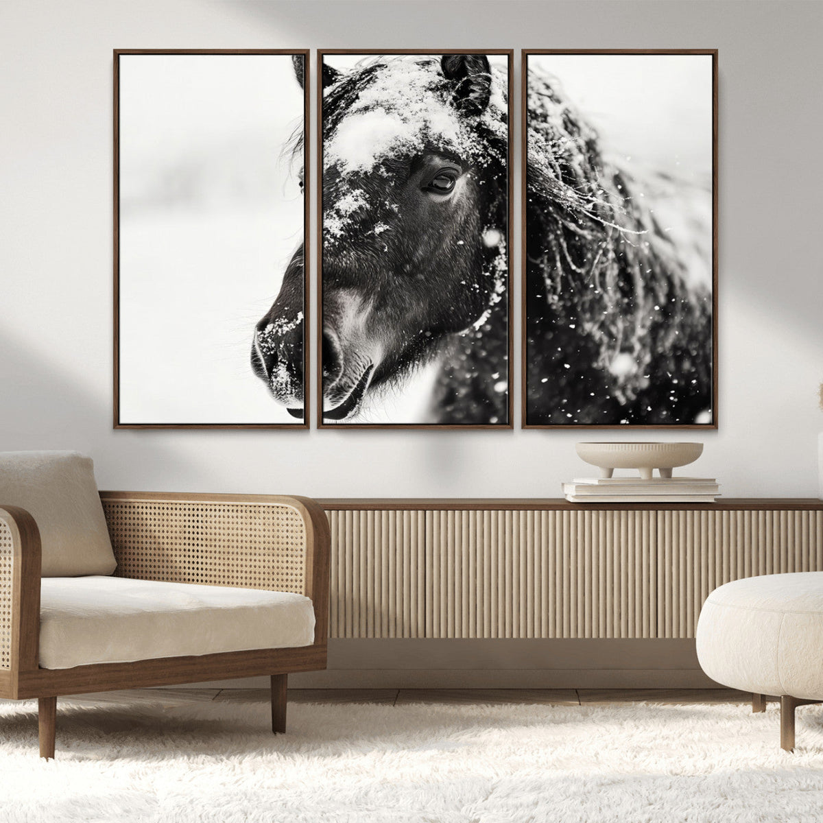 Framed Black and White Horse Wall Art | Ready to Hang and
