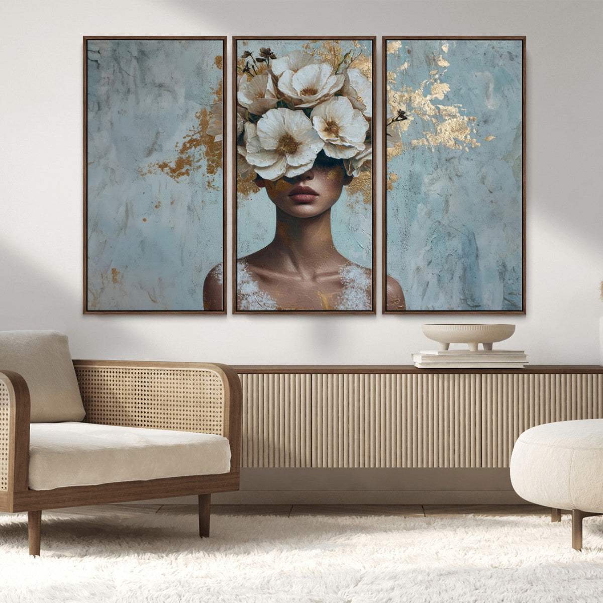 Golden Petal Wall Art - Petal Silhouette Woman Wall Art