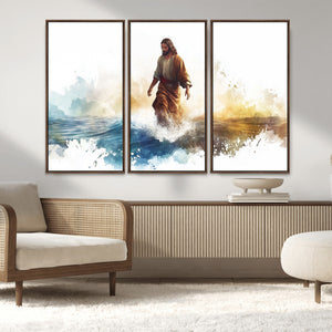 Watercolor Jesus Walking Wall Art Print, Jesus Water Canvas