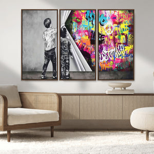Banksy Print - Street Art Canvas Wall Art - Kids Revealing