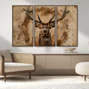 Wood Abstract Deer Wall Art | Rustic Wildlife Canvas Print |