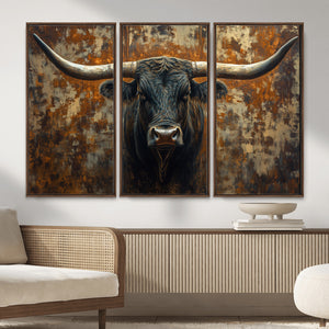 Longhorn Texas Cow Bull Wall Art | Rustic Farmhouse Canvas