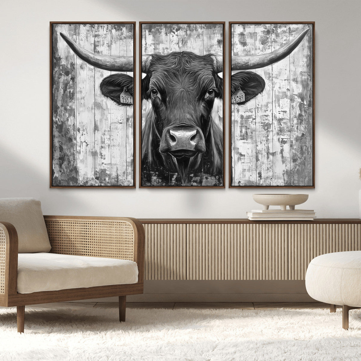 Abstract Longhorn Bull Wall Art Canvas Print - Rustic Texas