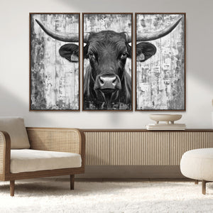 Abstract Longhorn Bull Wall Art Canvas Print - Rustic Texas