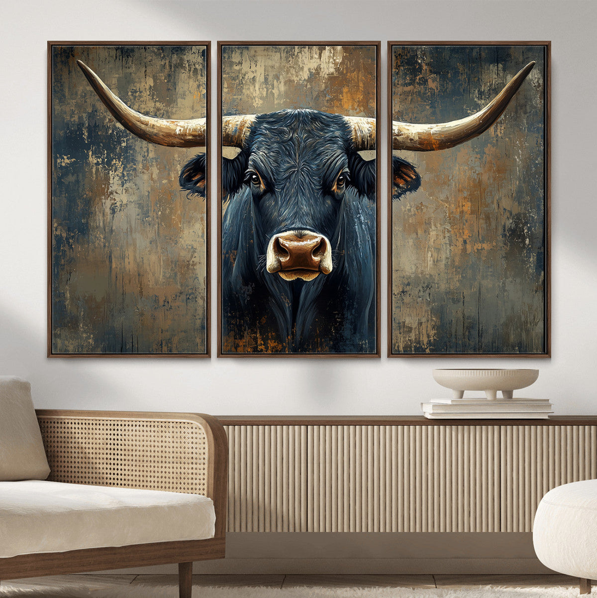 Texas Western Wall Art Canvas Print - Abstract Cow Longhorn