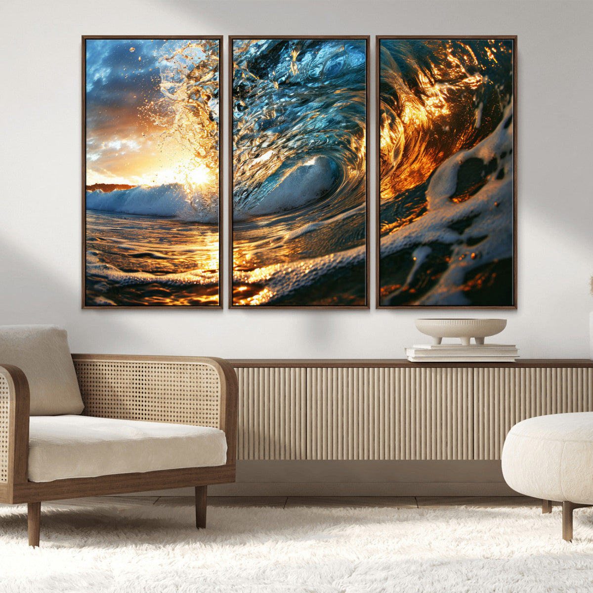 Ocean Wave at Sunset Canvas Wall Art – Vibrant Coastal Beach