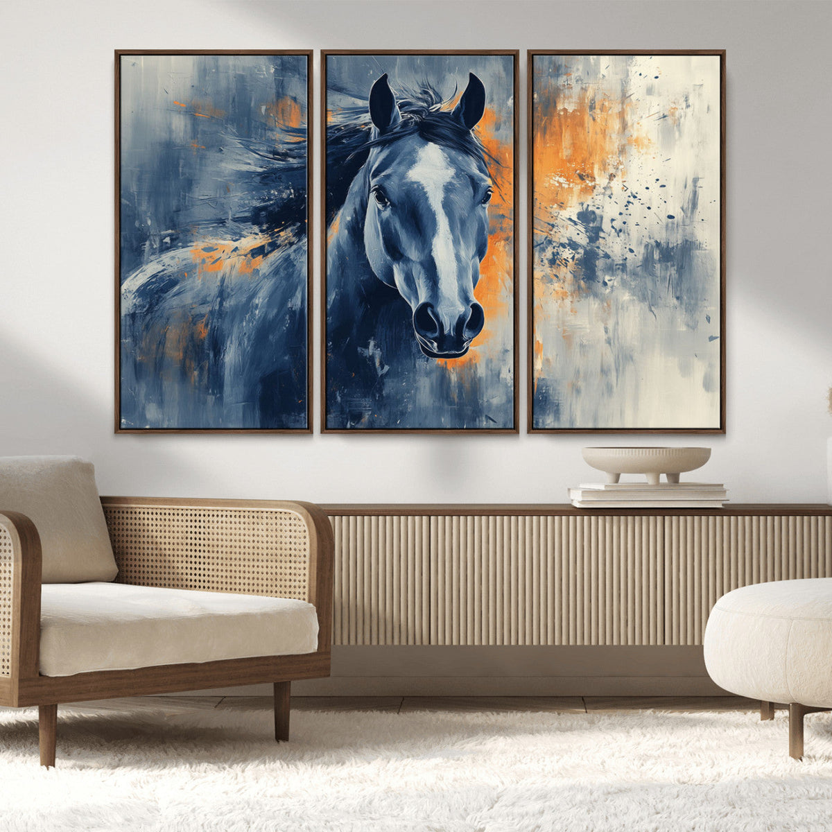 Abstract Blue Horse Wall Art Print Canvas | Horse Wall Art