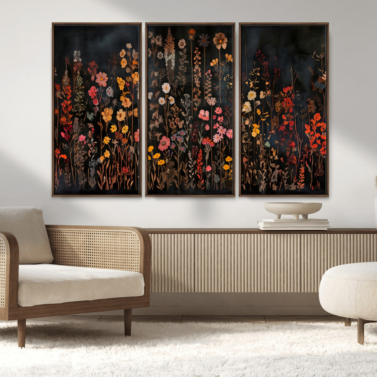 Large Floral Painting Print Illustration Flowers Canvas Wall
