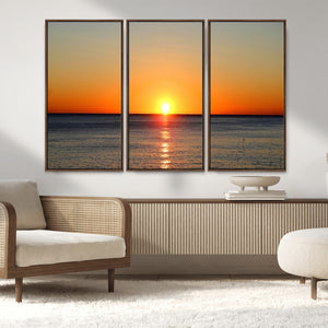 Golden Horizon Sunset Over Ocean Wall Art Canvas Print –