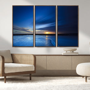 Blue Sunset Ocean Canvas Wall Art Print – Serene Coastal