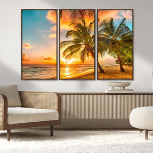 Tropical Sunset Beach Canvas Wall Art Print – Vibrant Palm