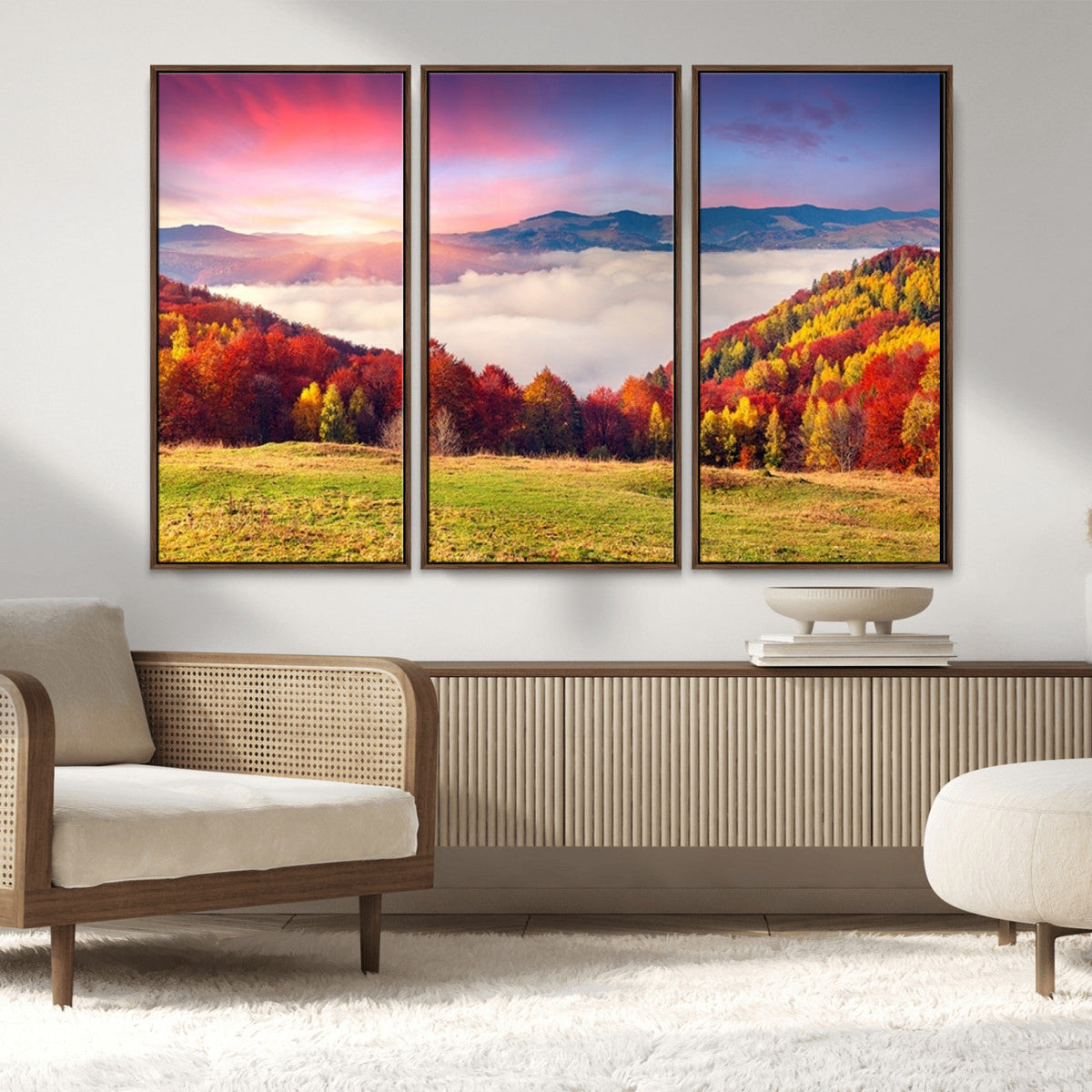 Autumn Mountain Foggy Landscape Wall Art Canvas Print |