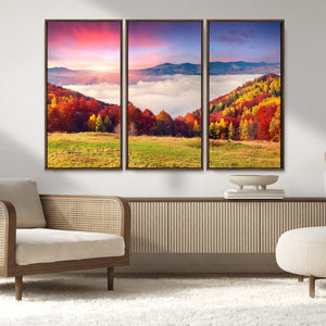 Autumn Mountain Foggy Landscape Wall Art Canvas Print |