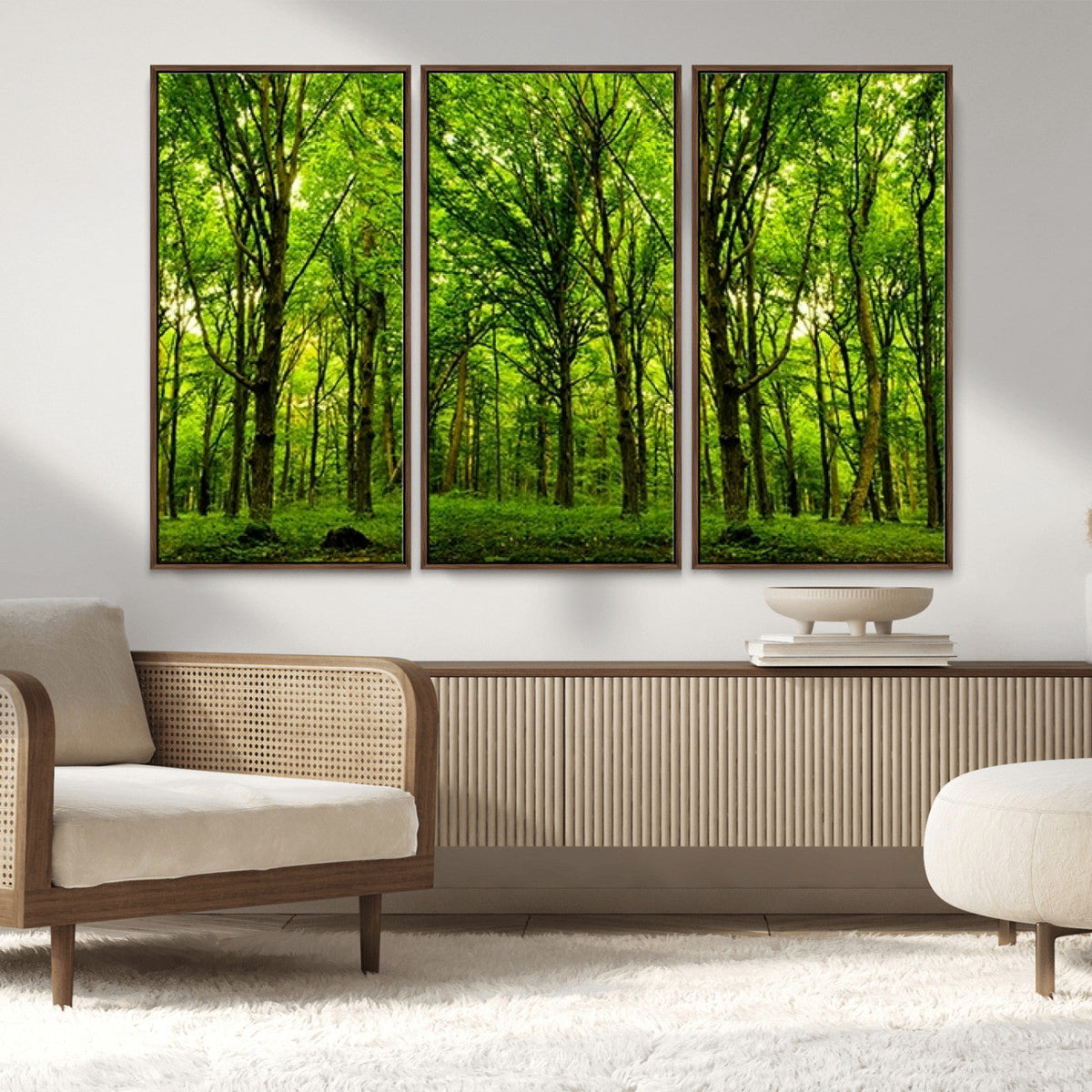 Lush Green Forest Canvas Print | 3-Panel Forest Wall Art |