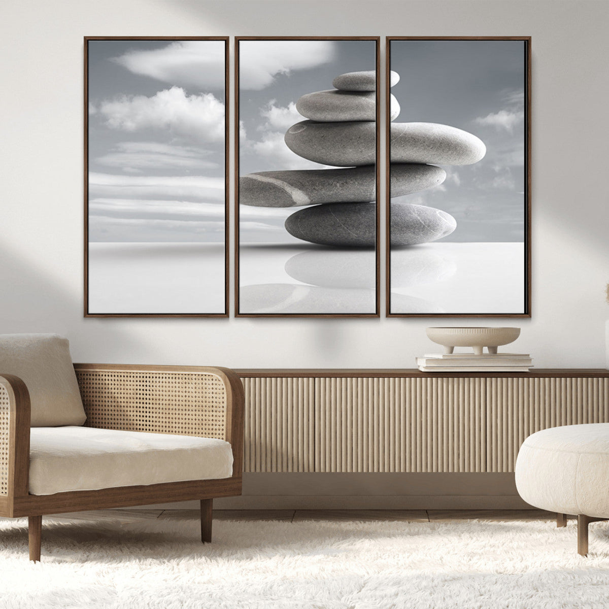 Still Life Black and White Zen Stones Wall Art Canvas,