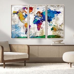 World Map Canvas Print – Framed Travel Map Wall Art for