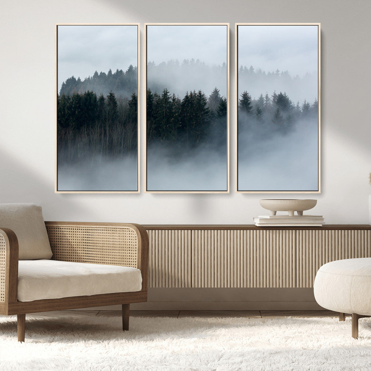 Autumn and Misty Trees in the Forest Wall Art Canvas Print,